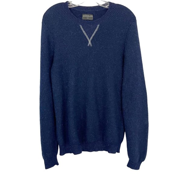 GoodLife Mens Navy Blue Crewneck Pullover Sweater Alpaca Cotton - Size Small - Picture 1 of 4